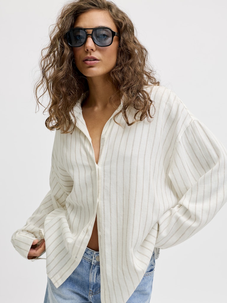 Linen Blend Pinstriped Shirt