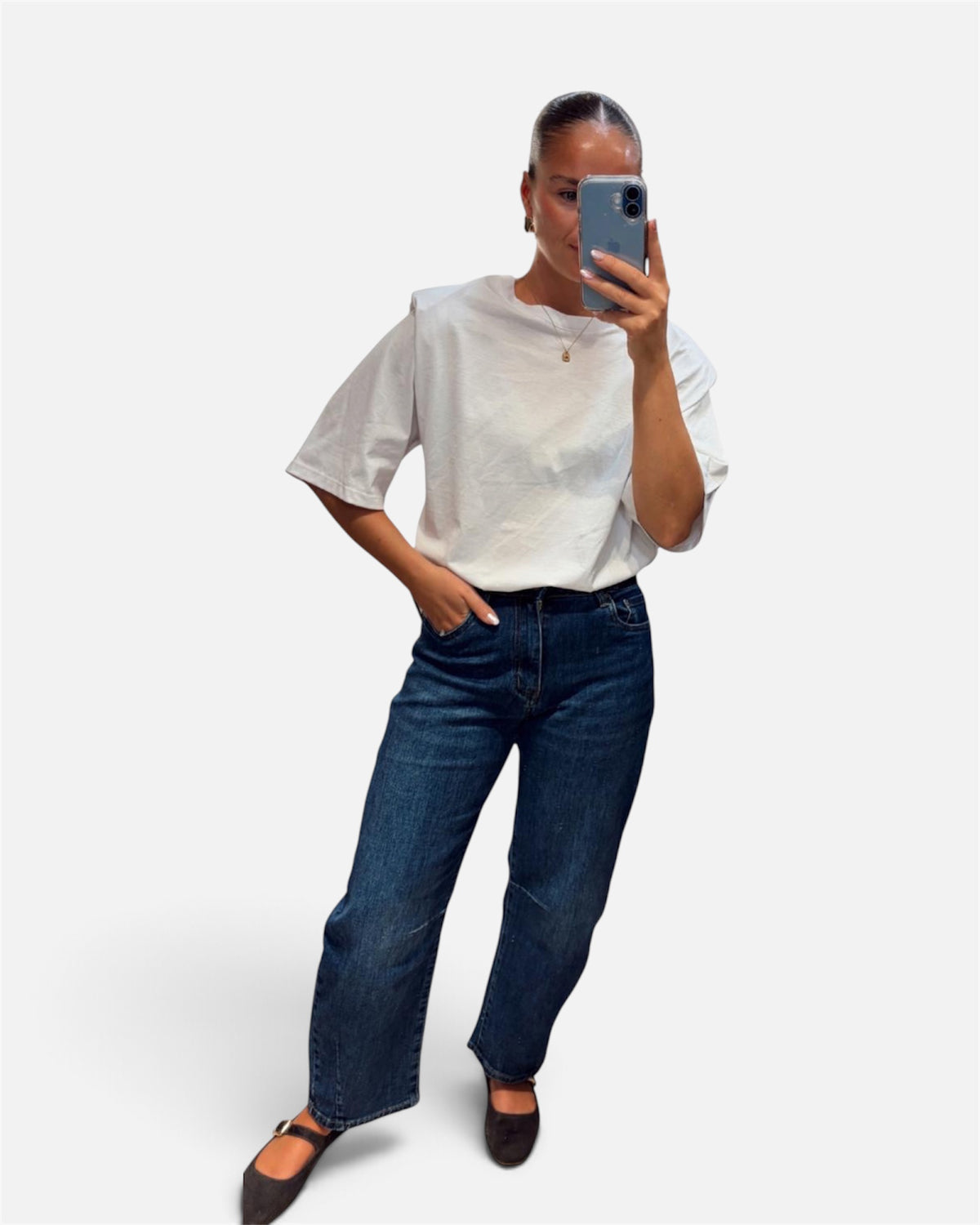 Padded Shoulder T-Shirt in White