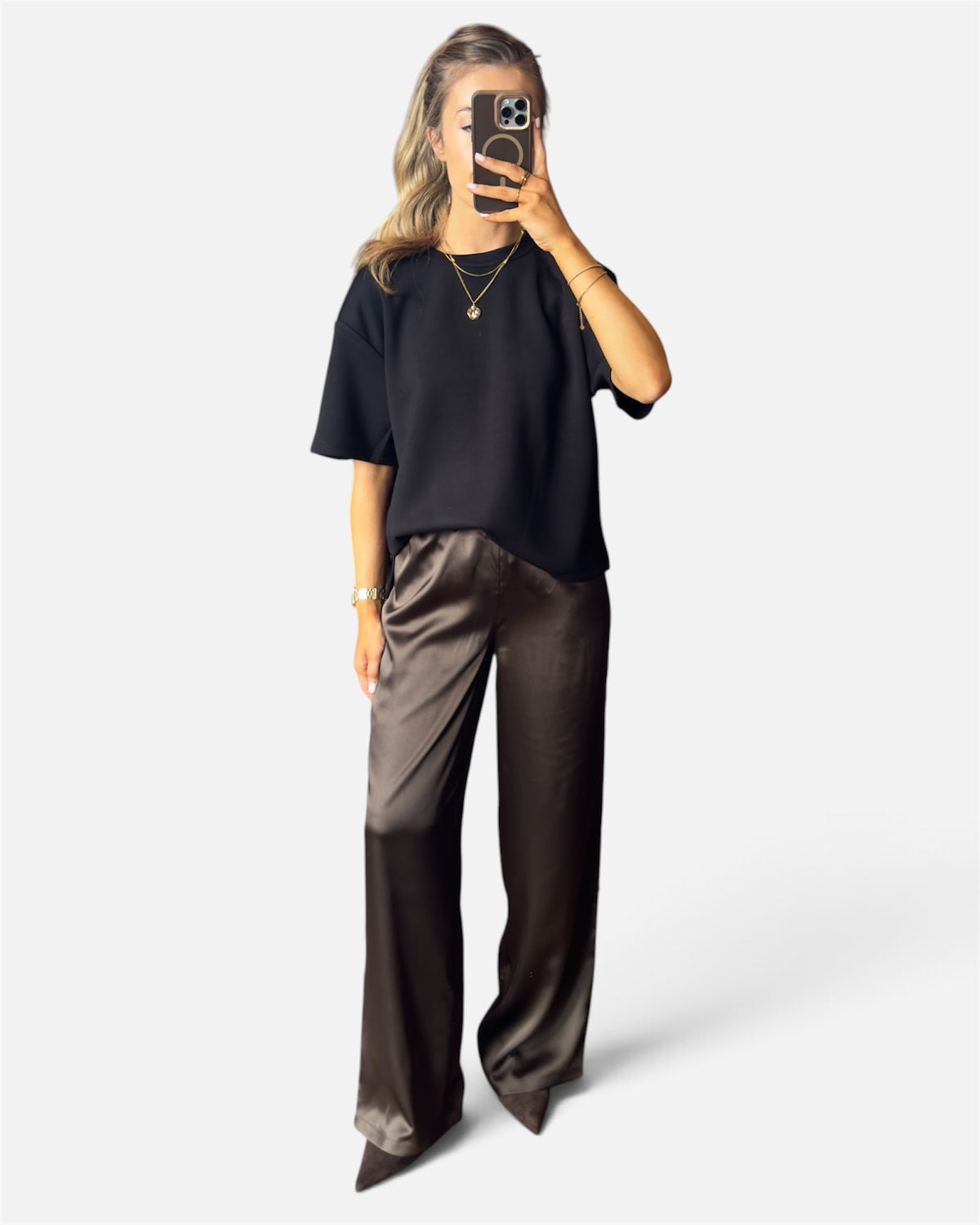 Evy Satin Pants in Brown