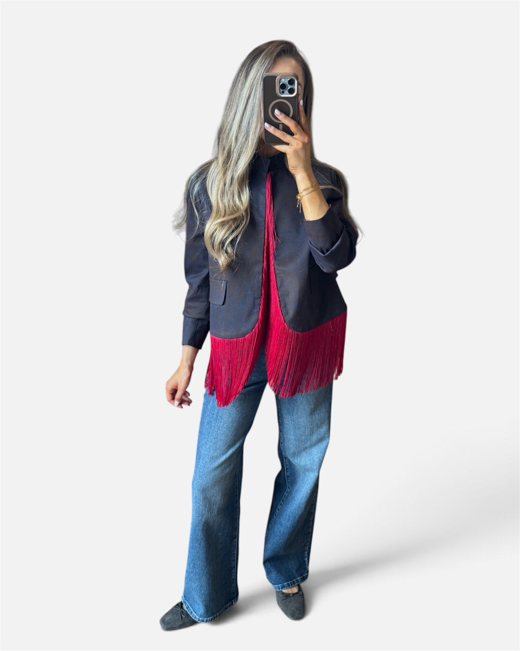 Liza Tassle Crocodile-effect jacket in brown & blue