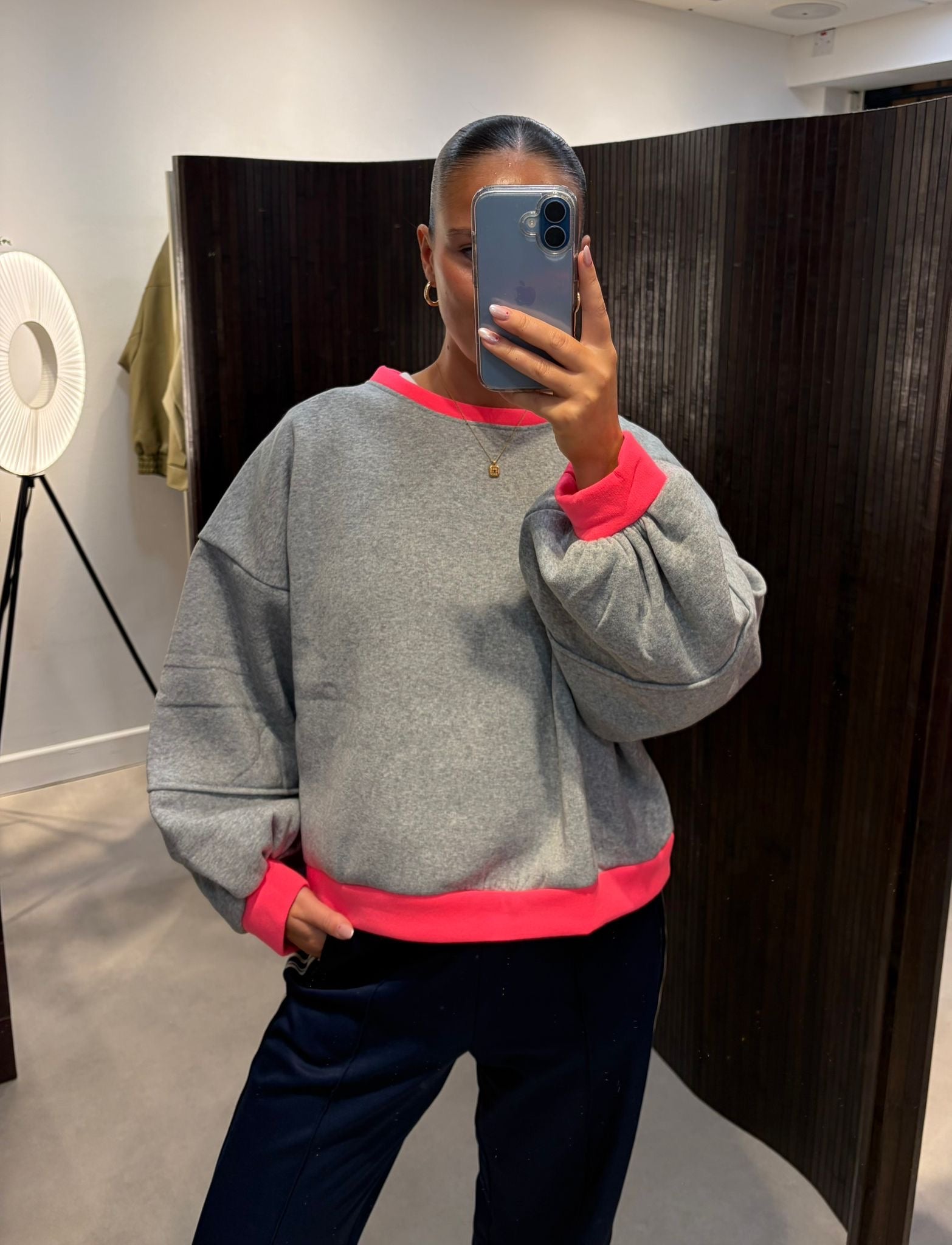 Balloon Sleeve Jumper in Grey & Pink