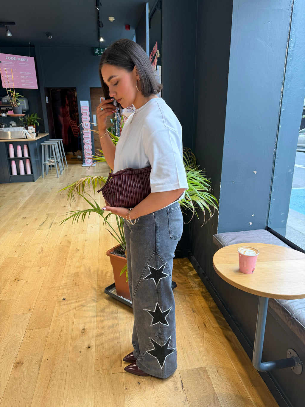 Star Detail Jeans in Grey Black