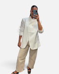 Pinstripe High Neck Blazer in White