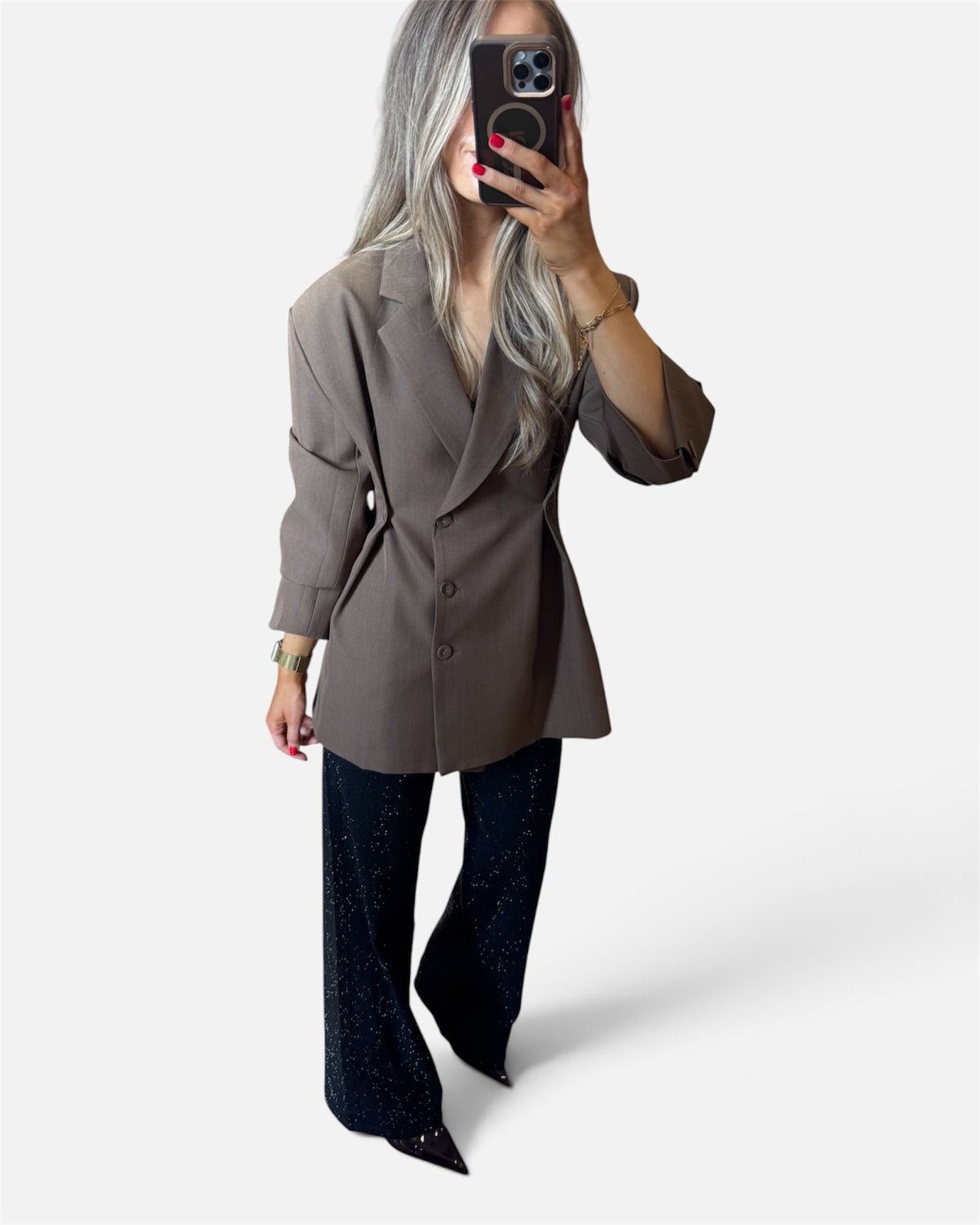 Daisy Cinched Waist Blazer in Brown