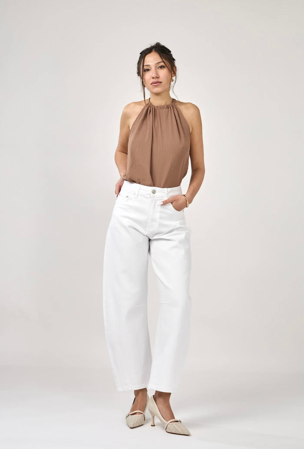 Barrel Leg Jean in White