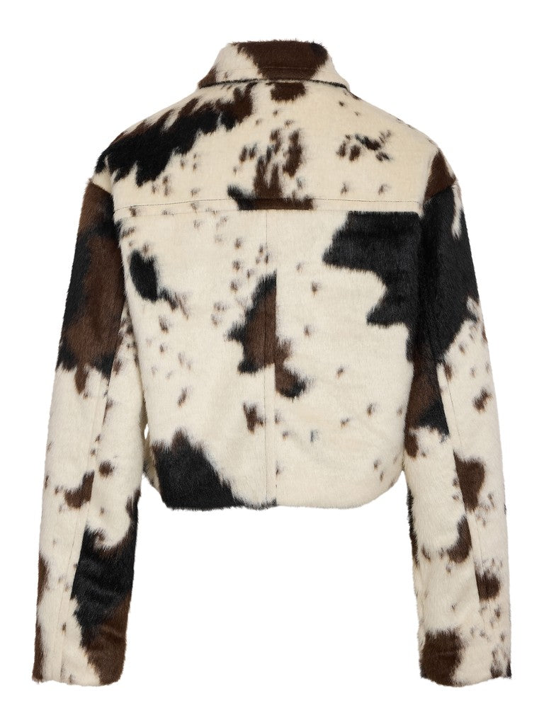 Sadie Fur Bomber Jacket in Cow Print