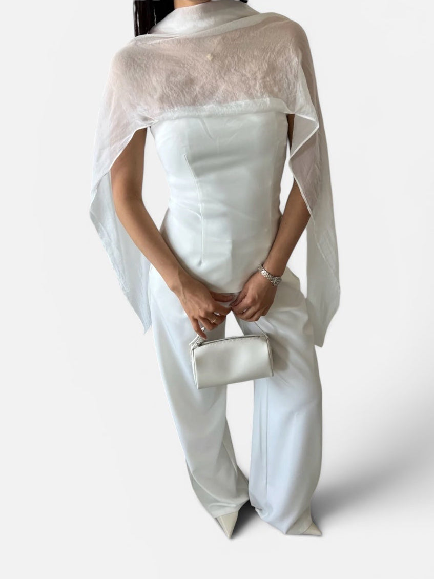 Sheer Cape Detail Top in White