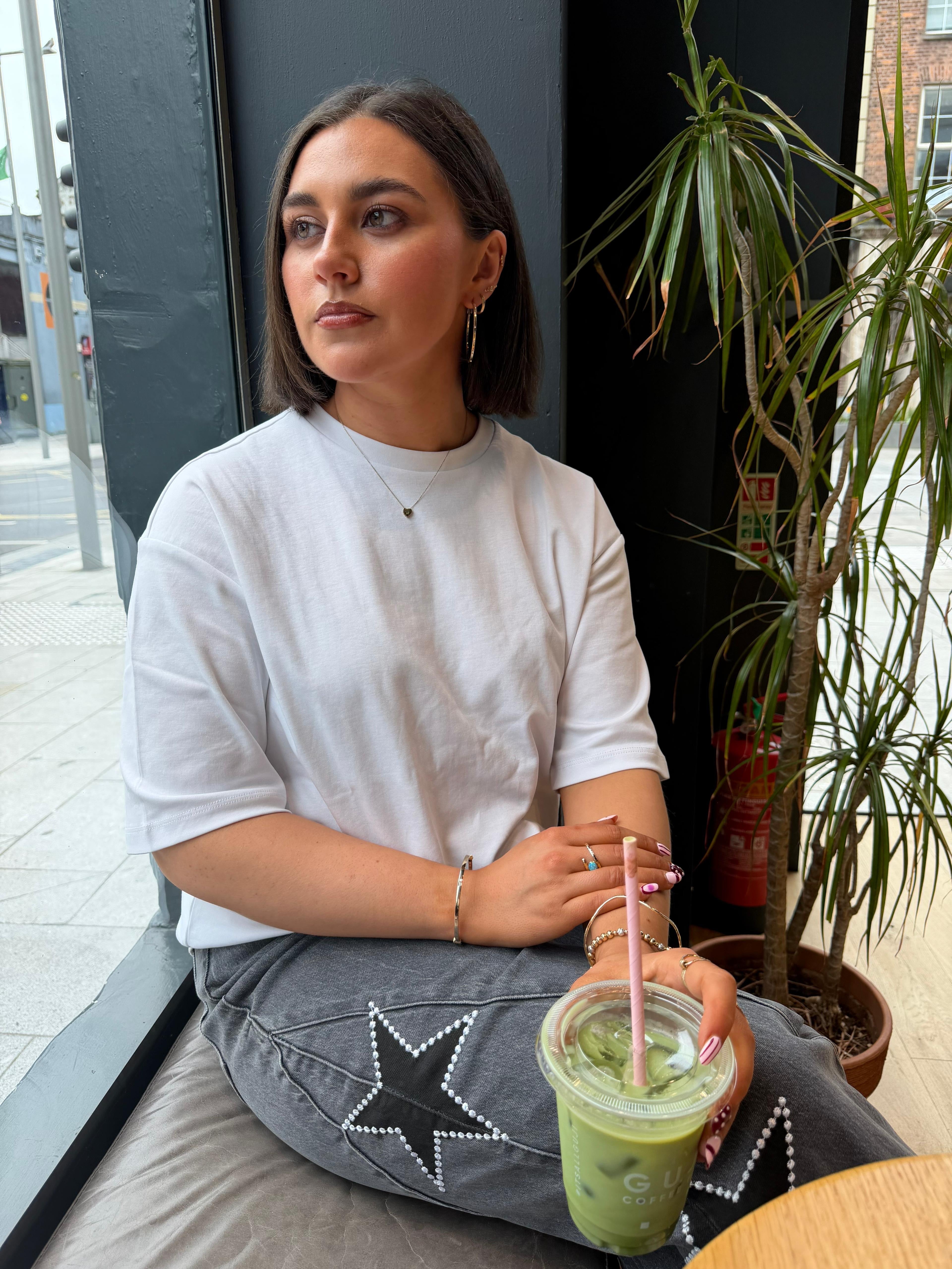 Dropped Sleeve T-Shirt in White