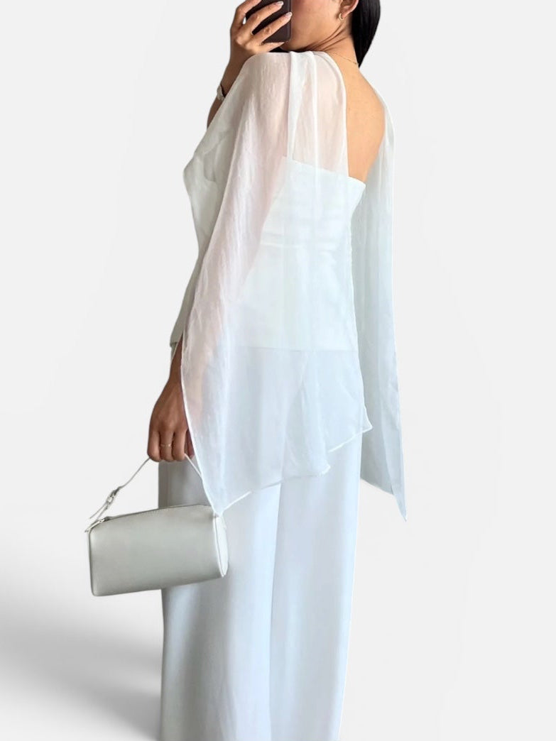 Sheer Cape Detail Top in White