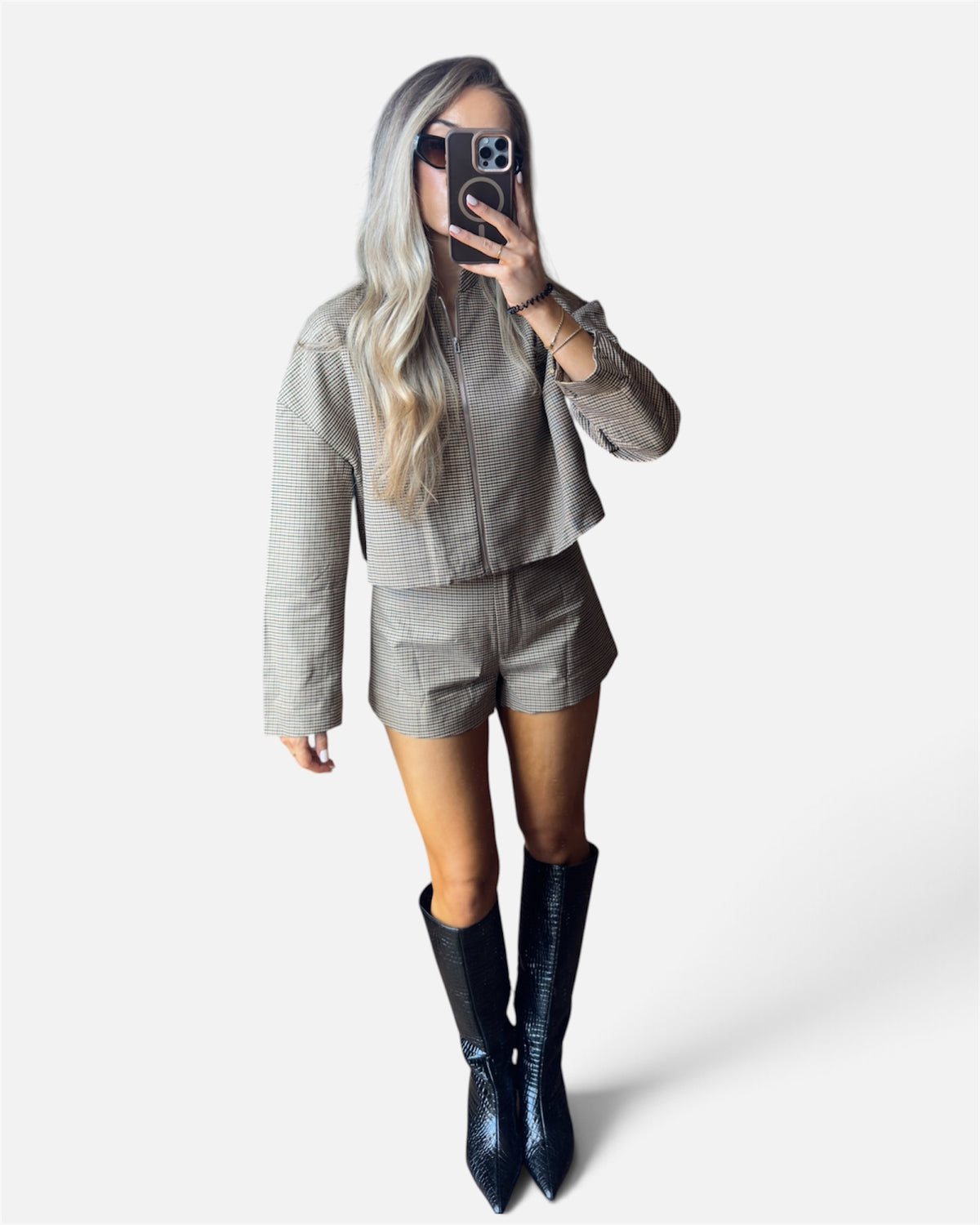 Lily Checkered Jacket in Brown