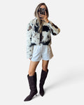 Sadie Fur Bomber Jacket in Cow Print