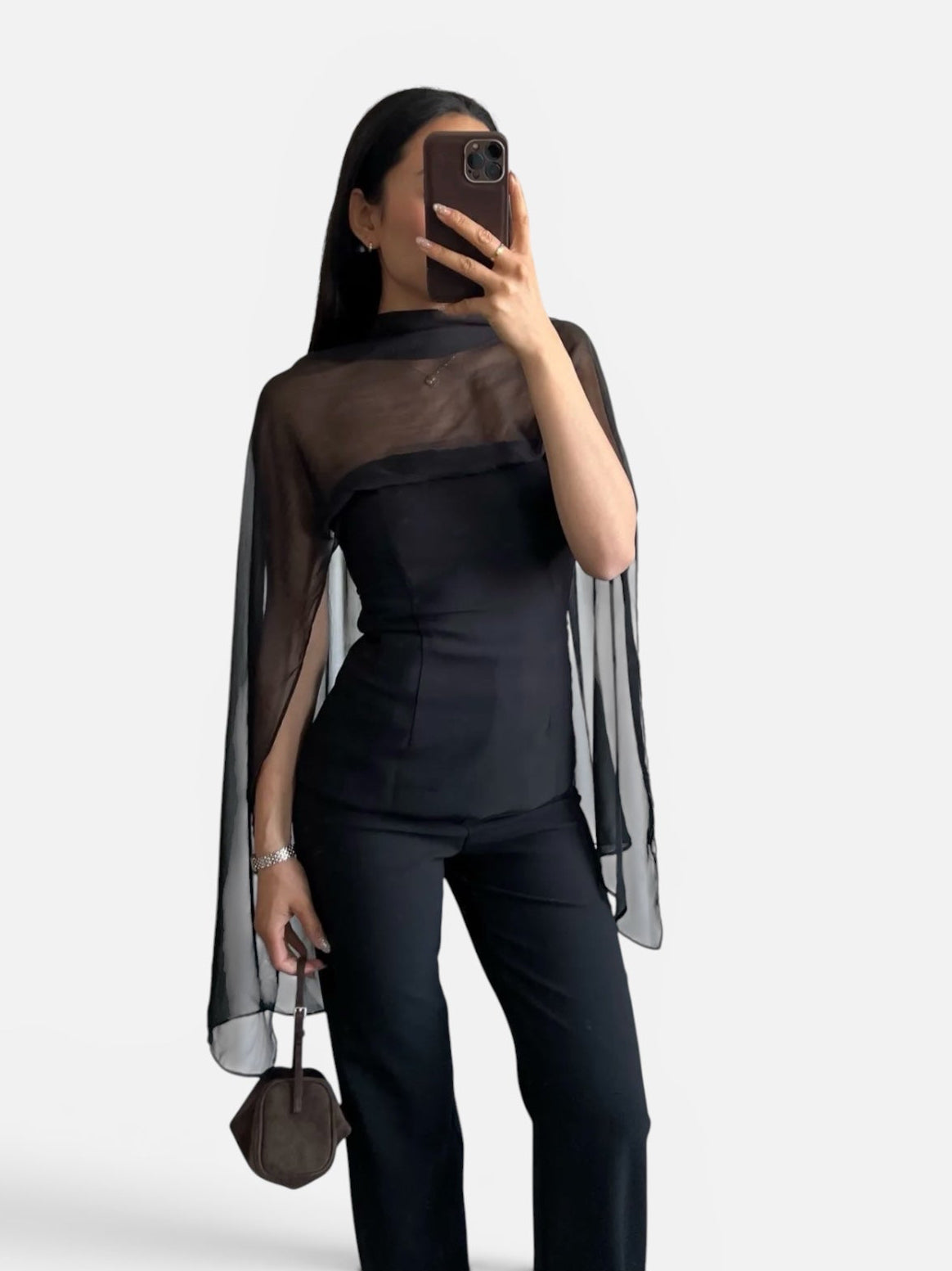 Sheer Cape Detail Top in Black