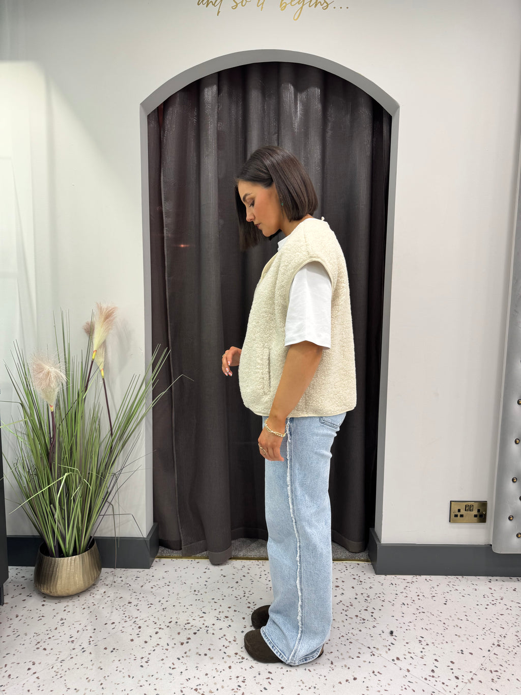 Fleece Gilet in Beige