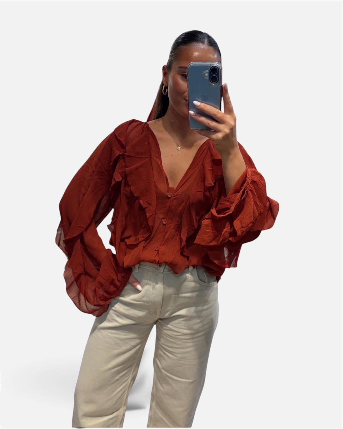 Ruffle top in Terracotta