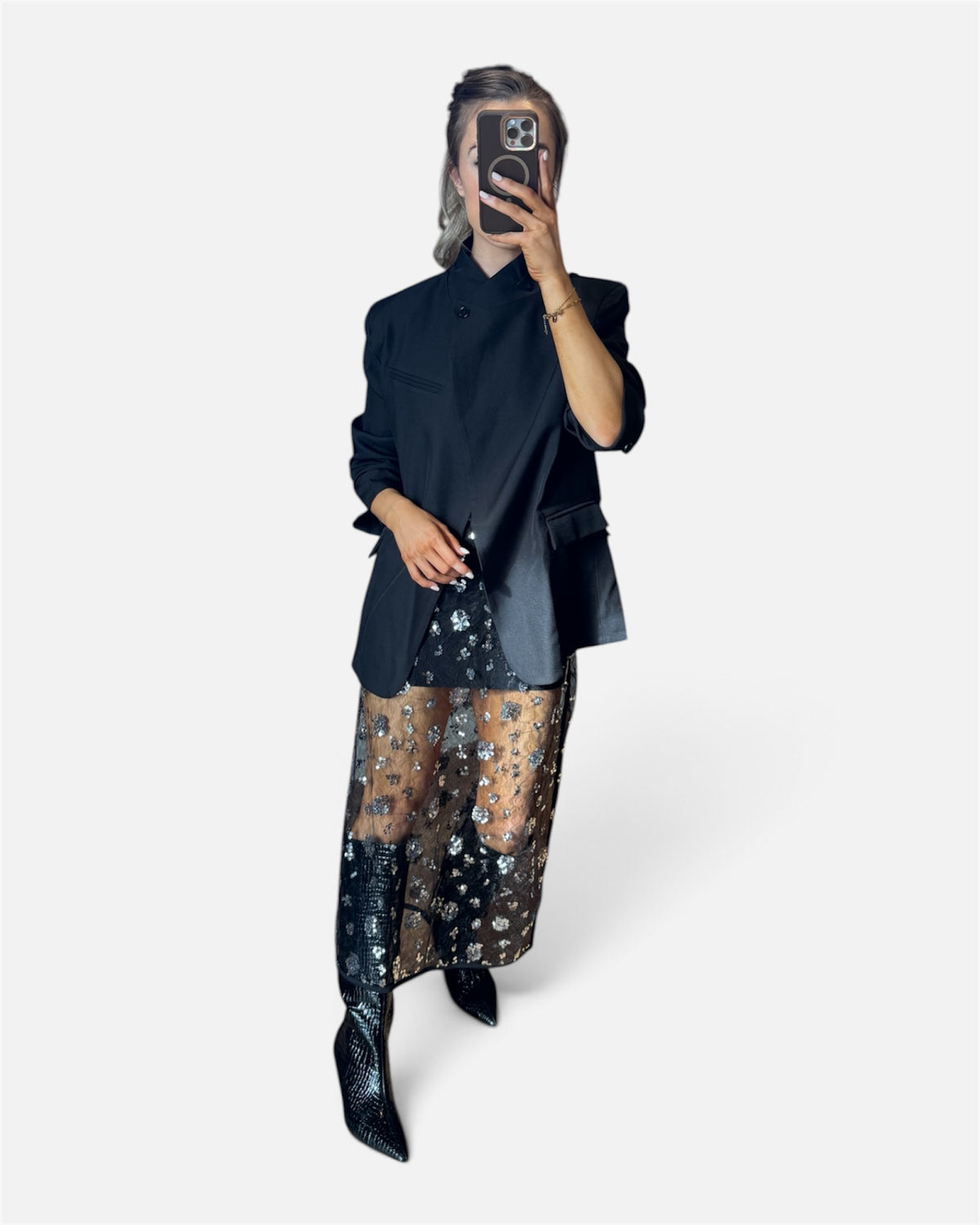 Lorna Wrap Sequin Skirt in Black