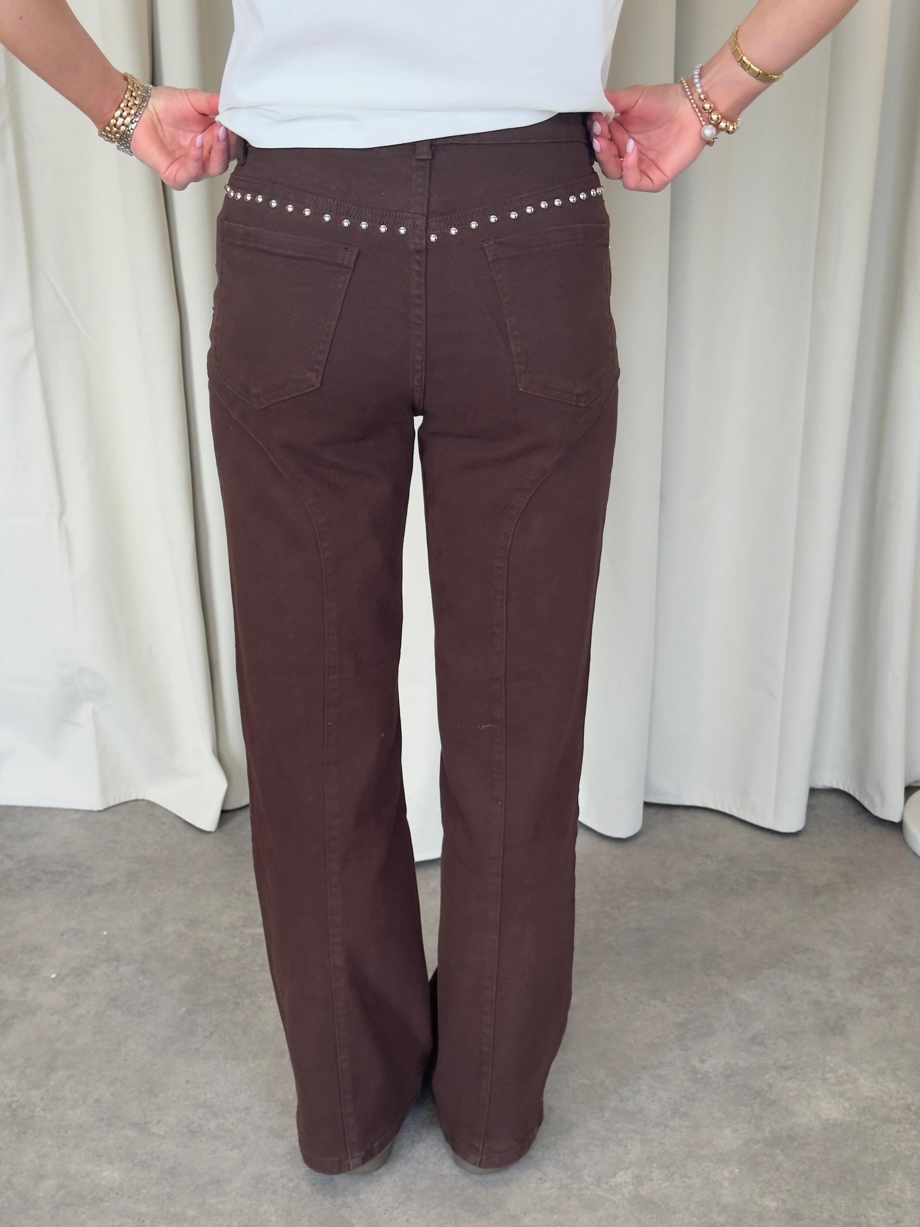 Andy Studded Jeans in Brown