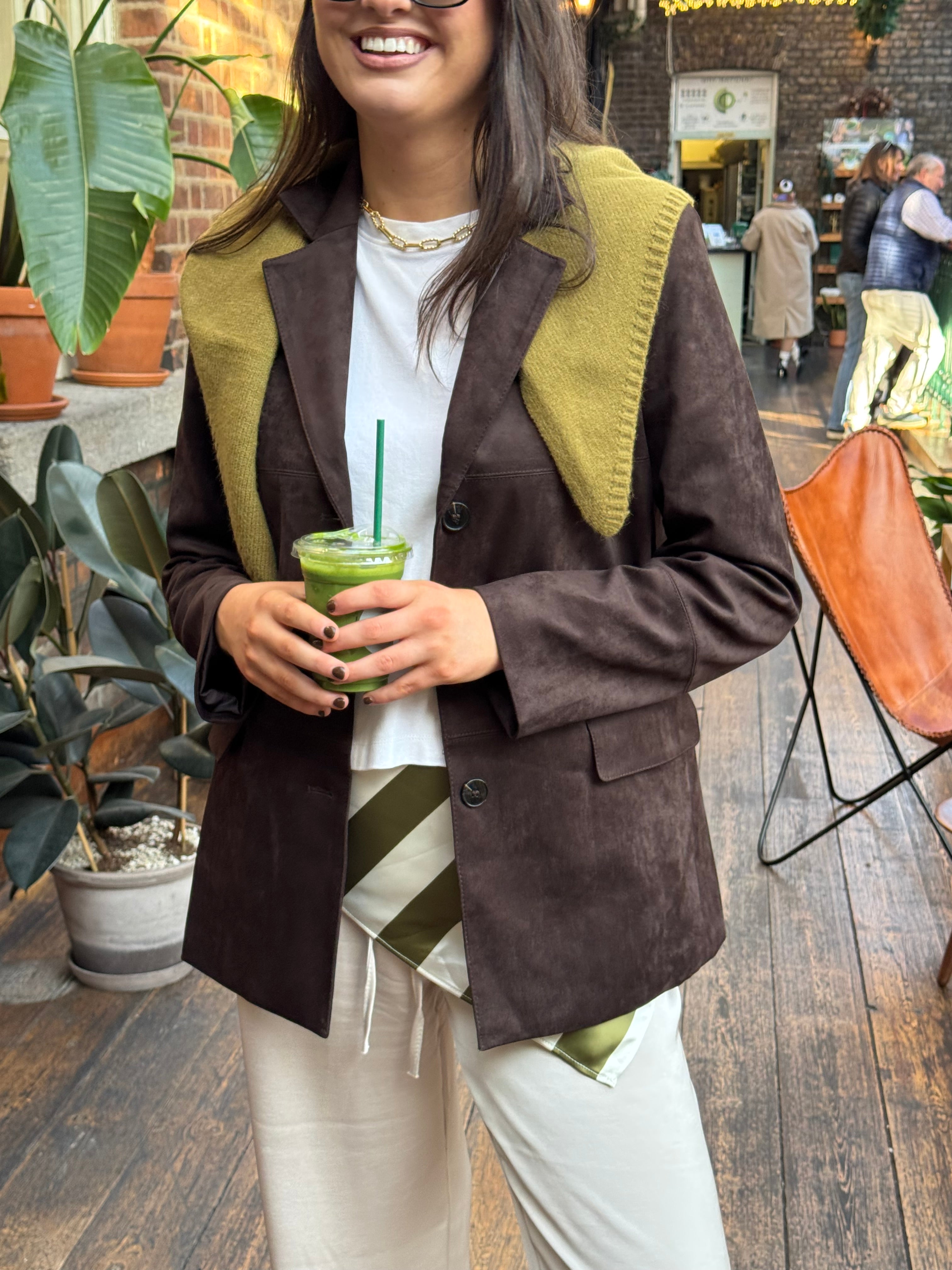 Emily Suede Straightcut Blazer in Chocolate