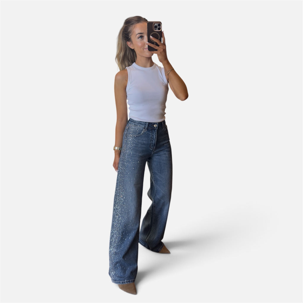 Penny Studded Wide Leg Jeans in Denim