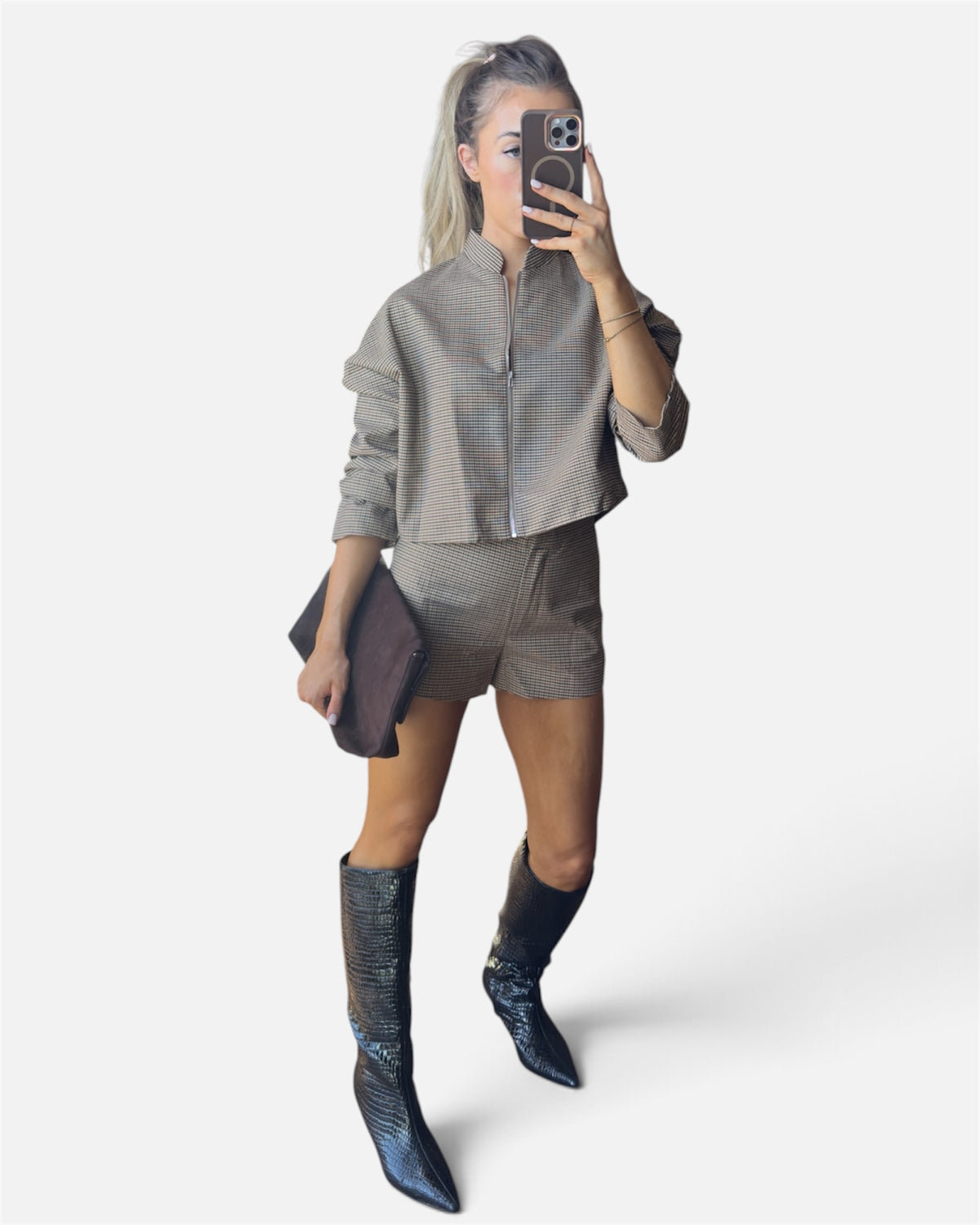 Lily Checkered Jacket in Brown