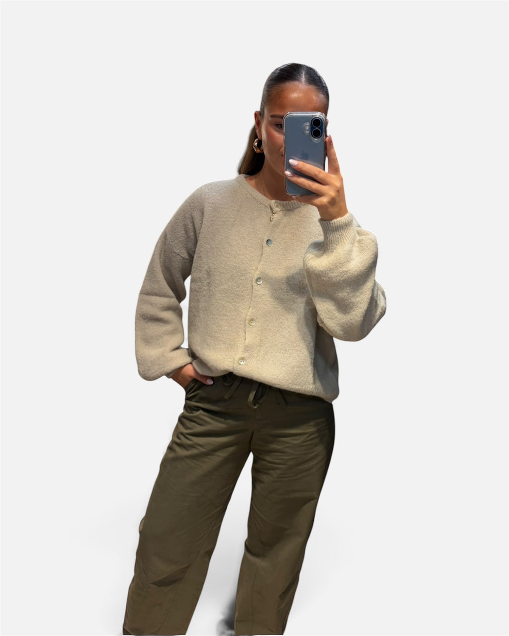 Wool Knit Cardigan in Light Beige