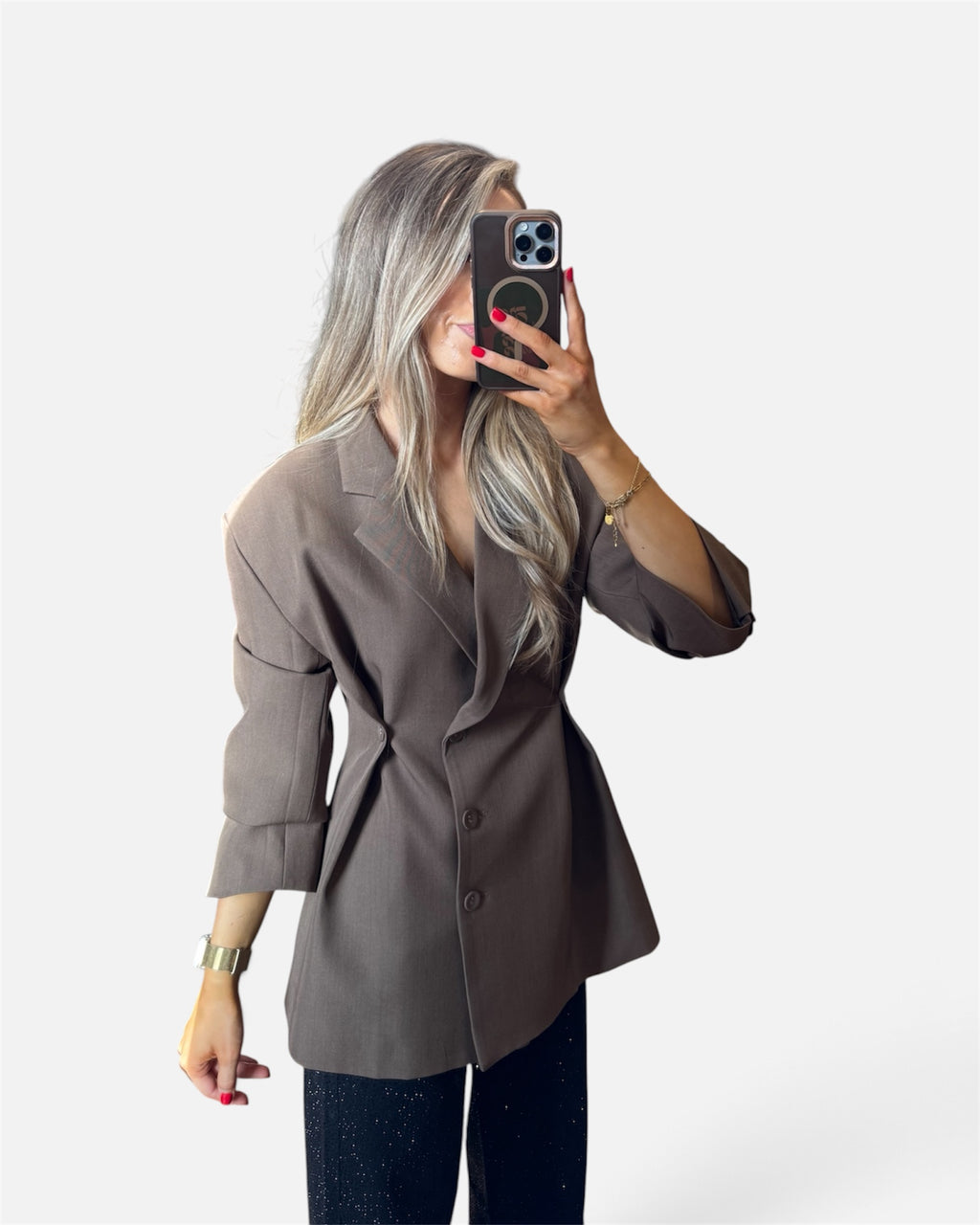 Daisy Cinched Waist Blazer in Brown