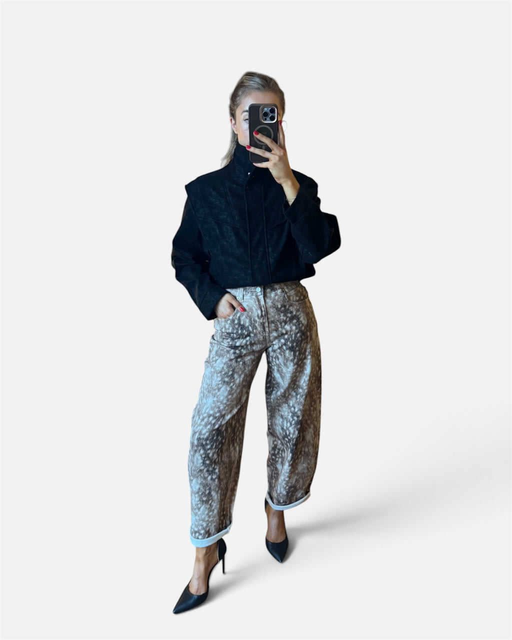 Julian Snakeskin Cropped Bomber Jacket in Black