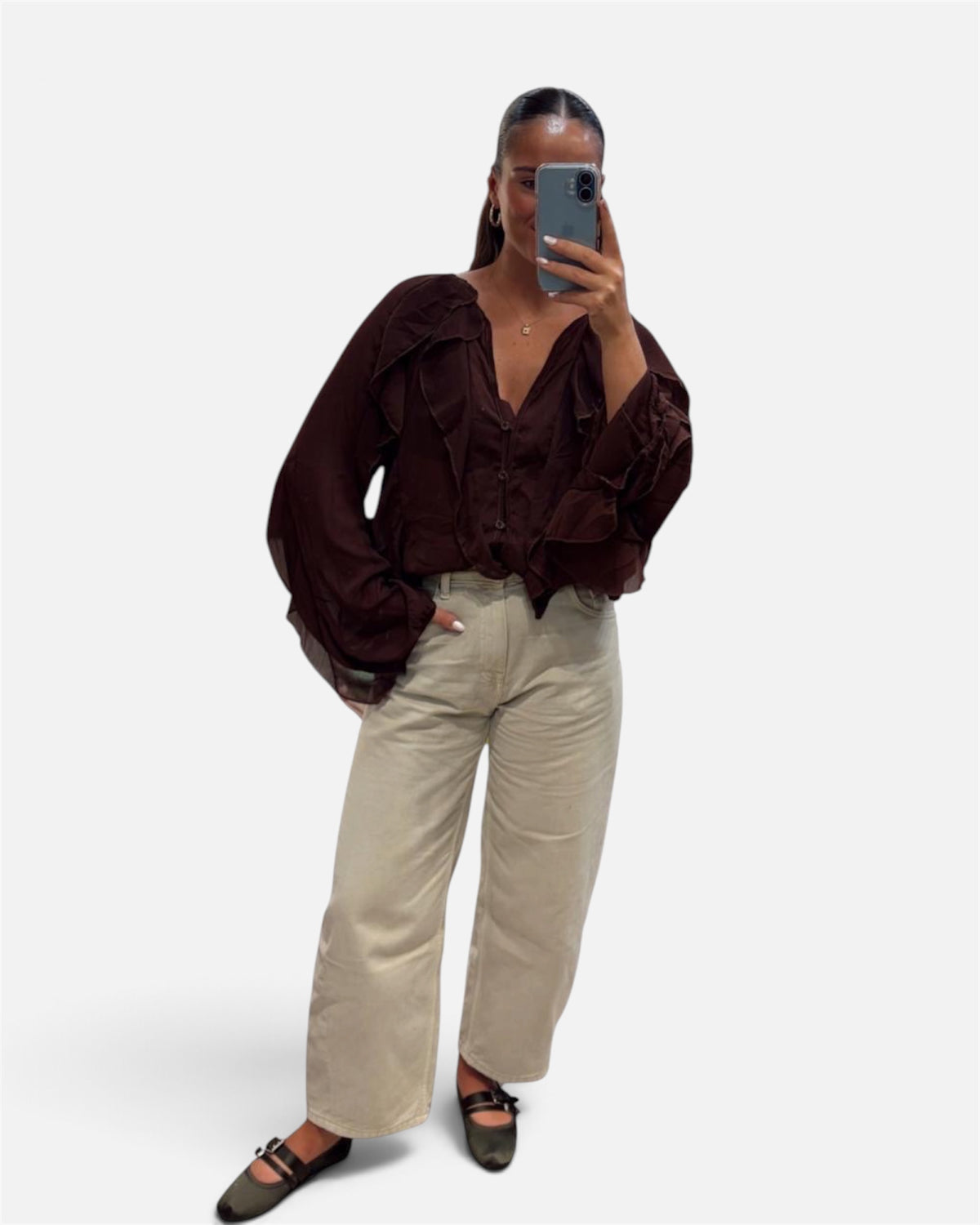 Ruffle top in Chocolate