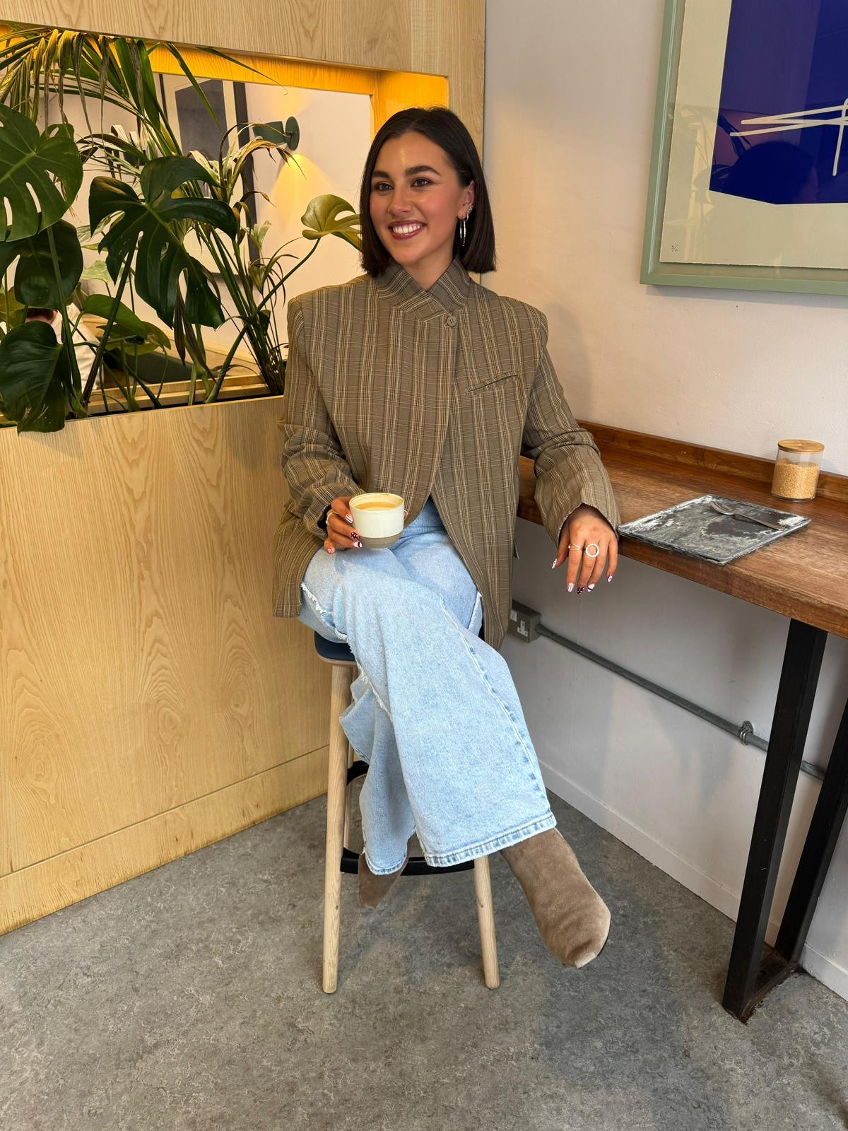 Checkered High Neck Blazer