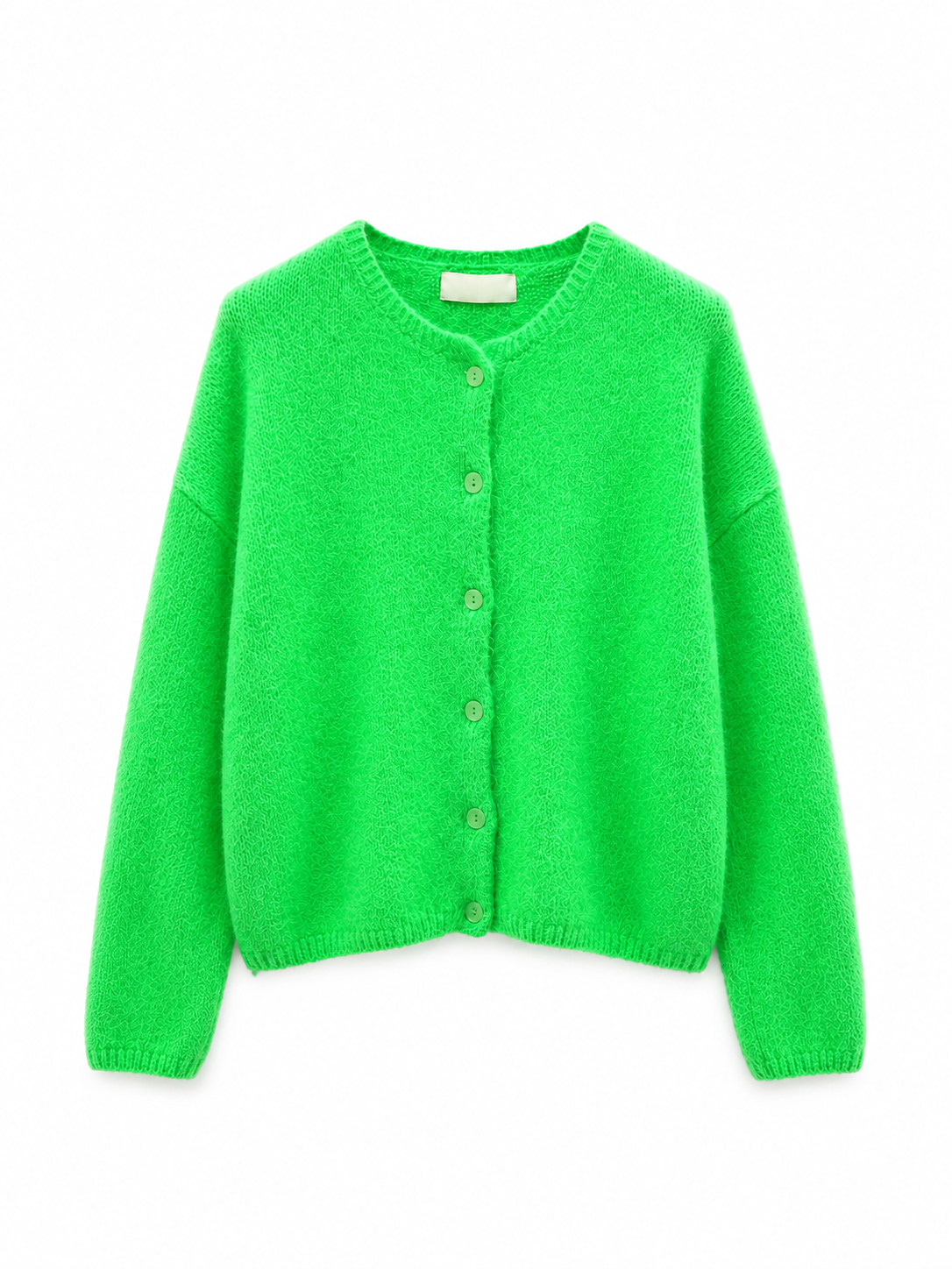 Wool Knit Cardigan in Neon Green