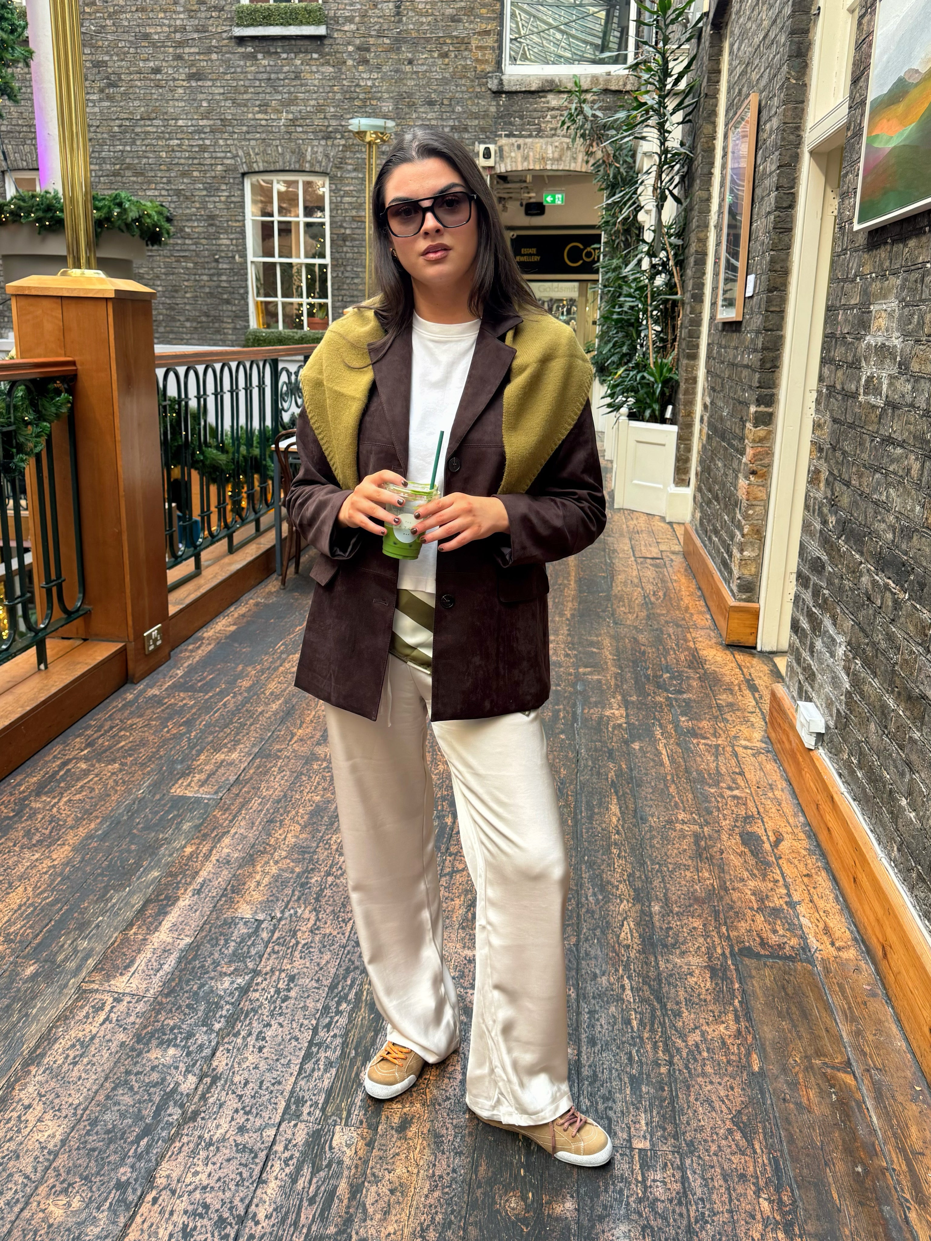 Emily Suede Straightcut Blazer in Chocolate