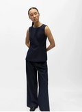 Grace Pinstripe Wide Leg Trouser in Navy