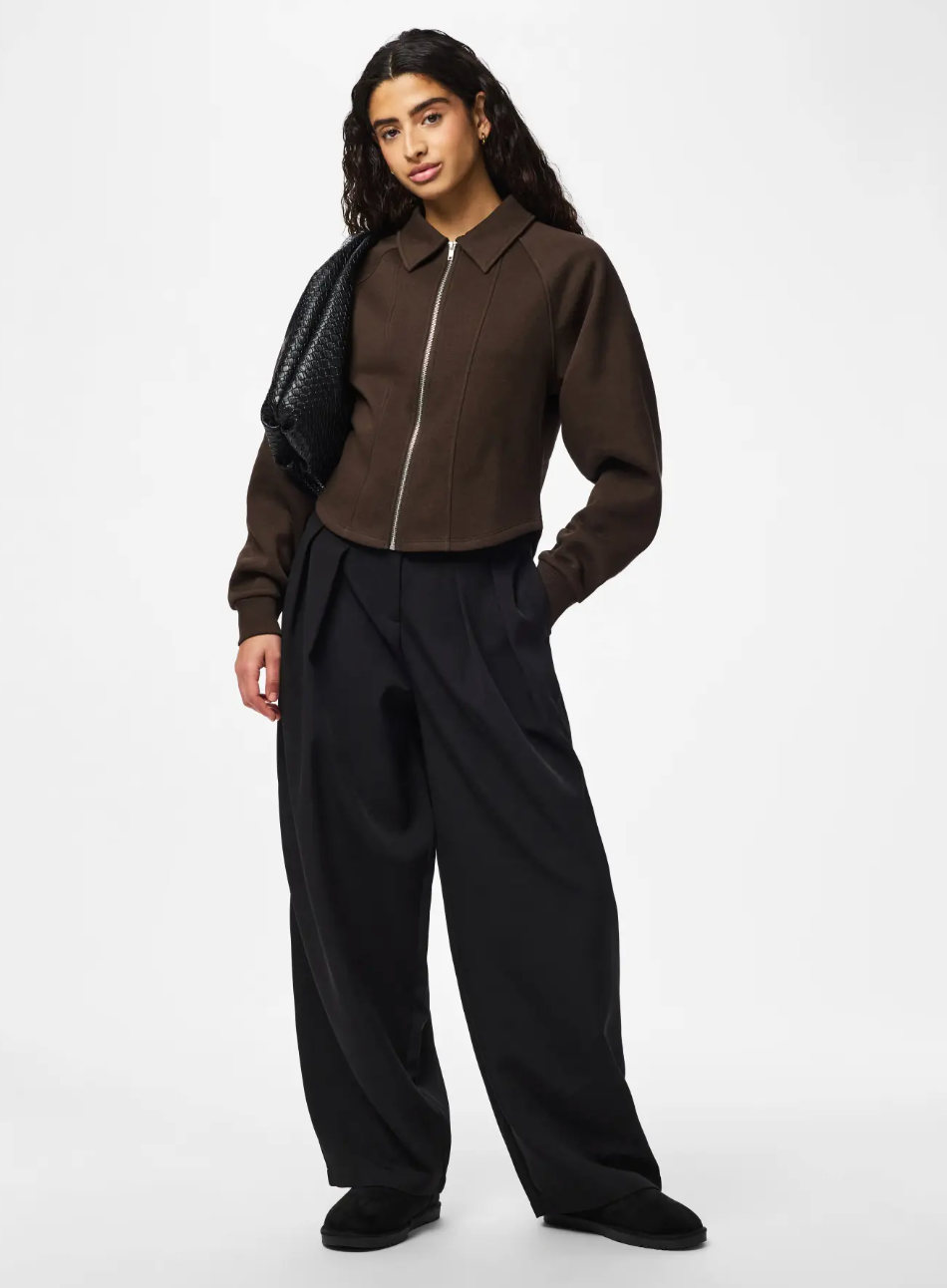 Gio Fitted Sweat Cardigan in Brown