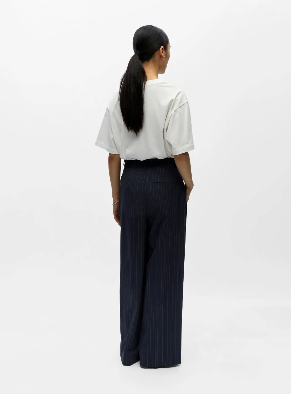 Grace Pinstripe Wide Leg Trouser in Navy