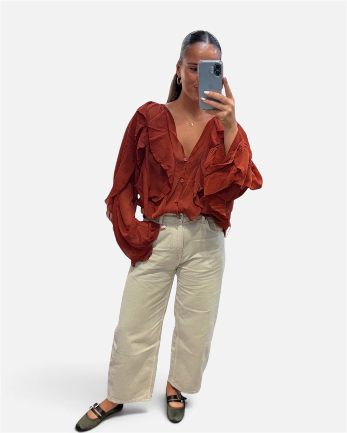 Ruffle top in Terracotta