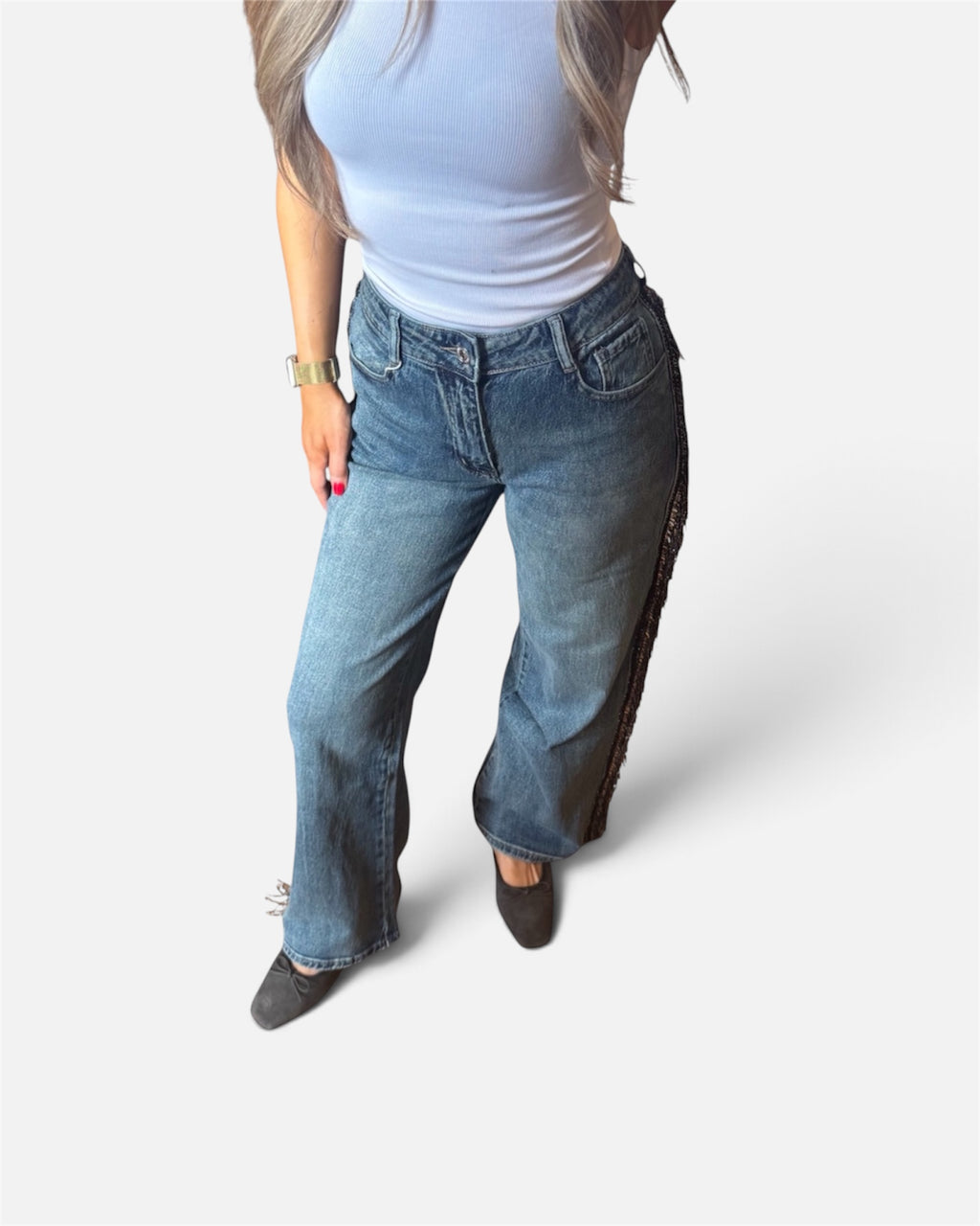 Alba Fringe Jeans in Vintage Denim