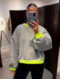 Balloon Sleeve Jumper in Grey & Lime