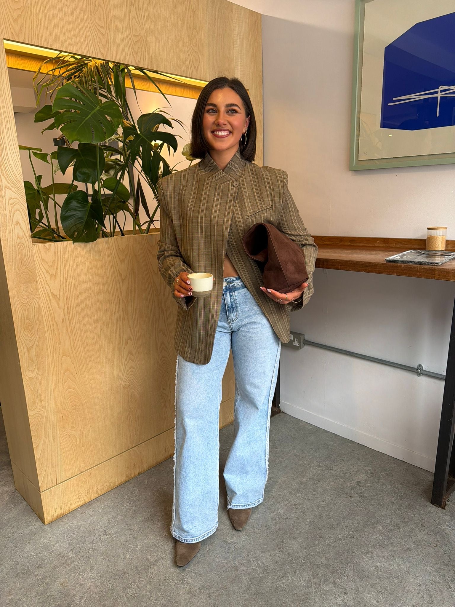 Checkered High Neck Blazer