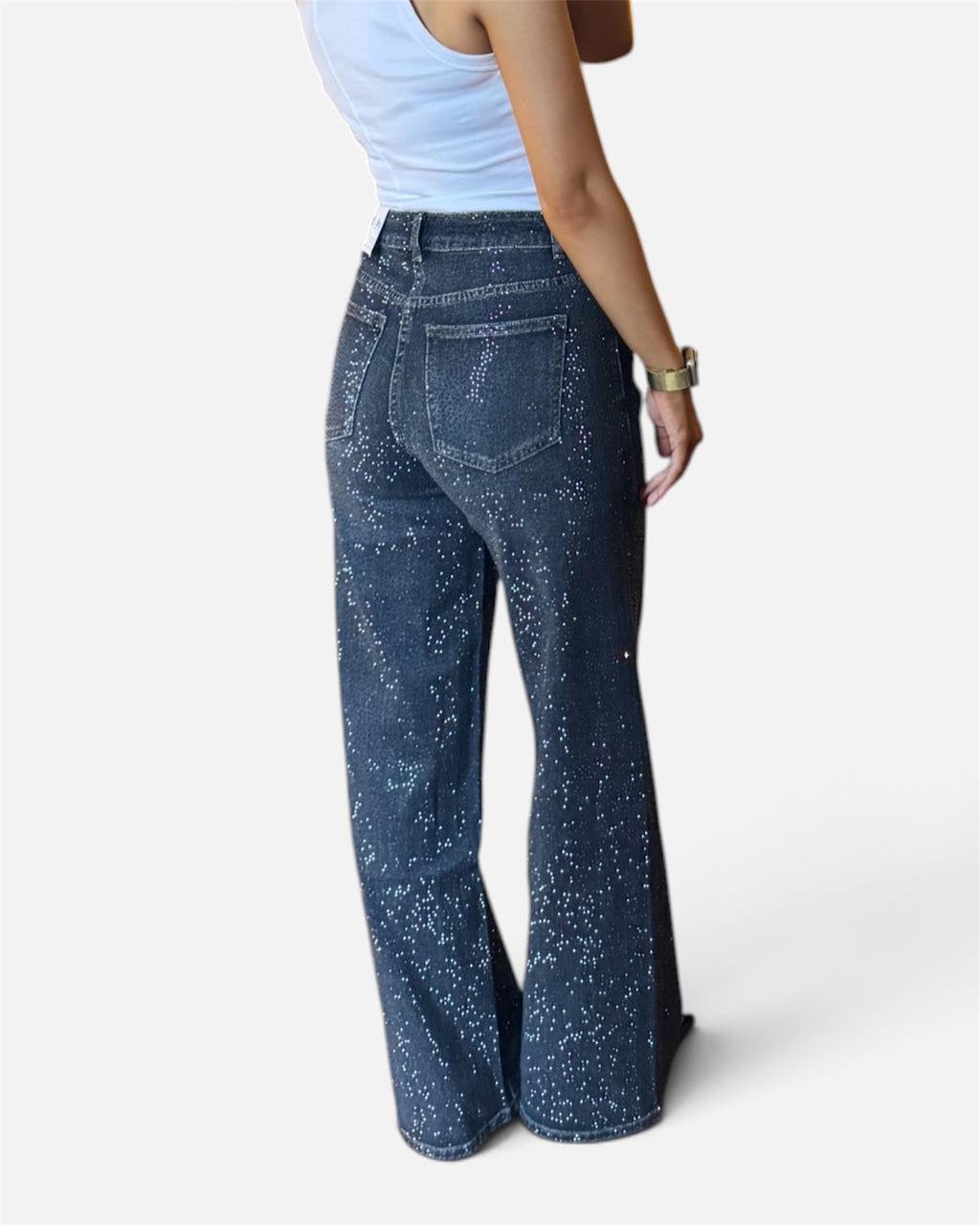 Dana Embellished Wide Leg Jeans in Dark Denim