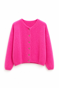 Wool Knit Cardigan in Neon Pink