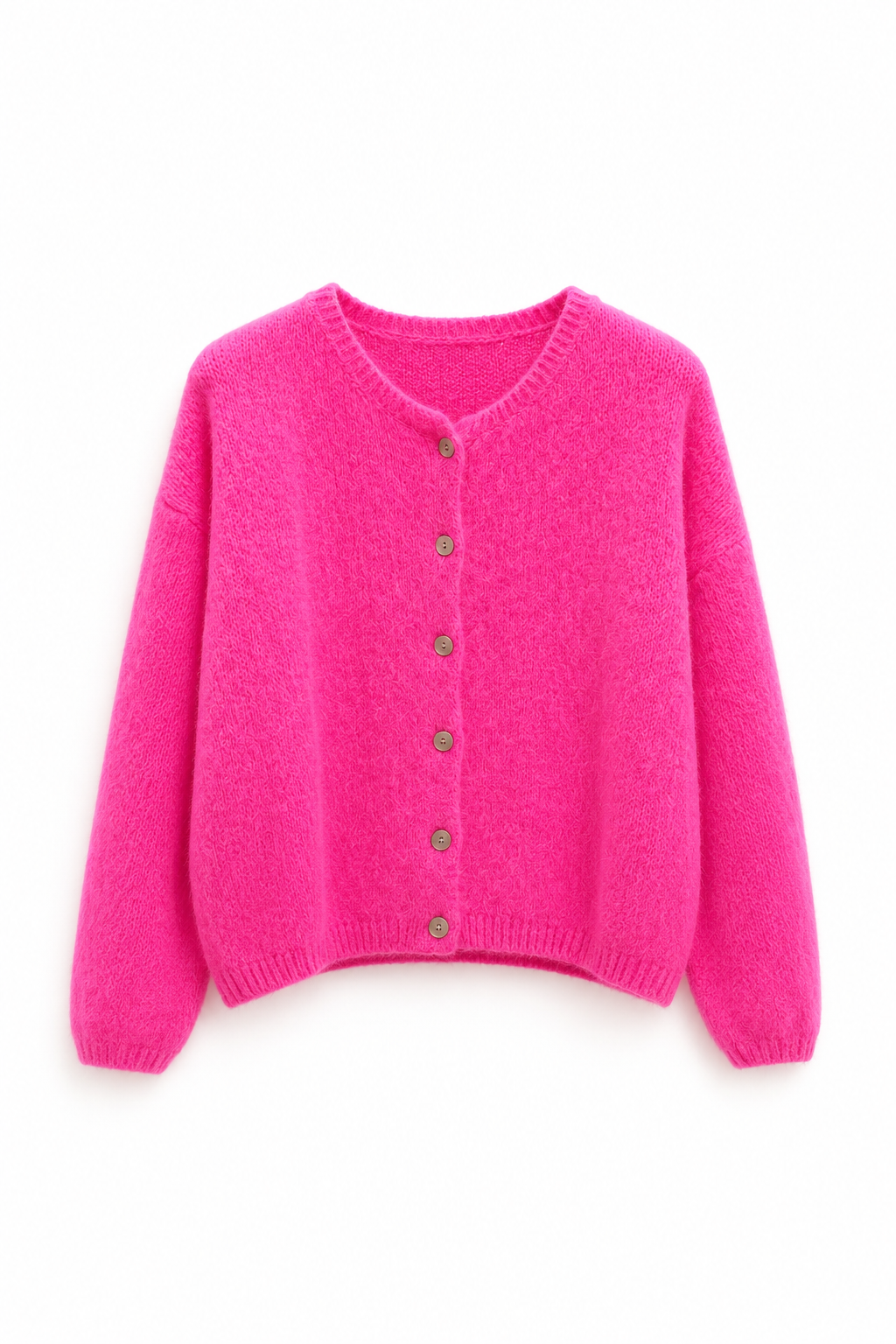 Wool Knit Cardigan in Neon Pink