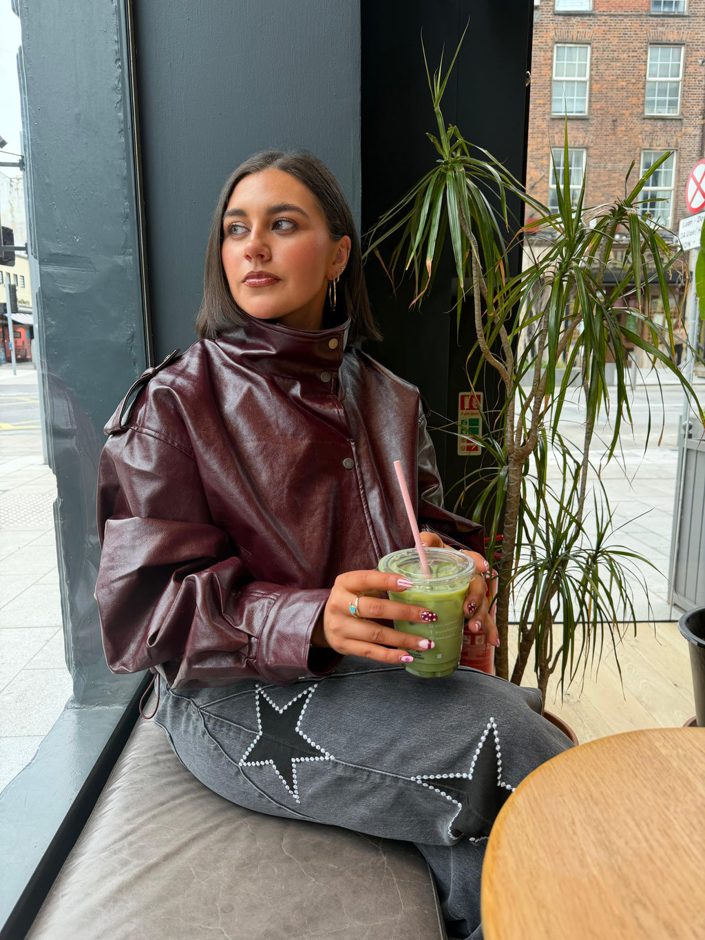 Star Detail Jeans in Grey Black