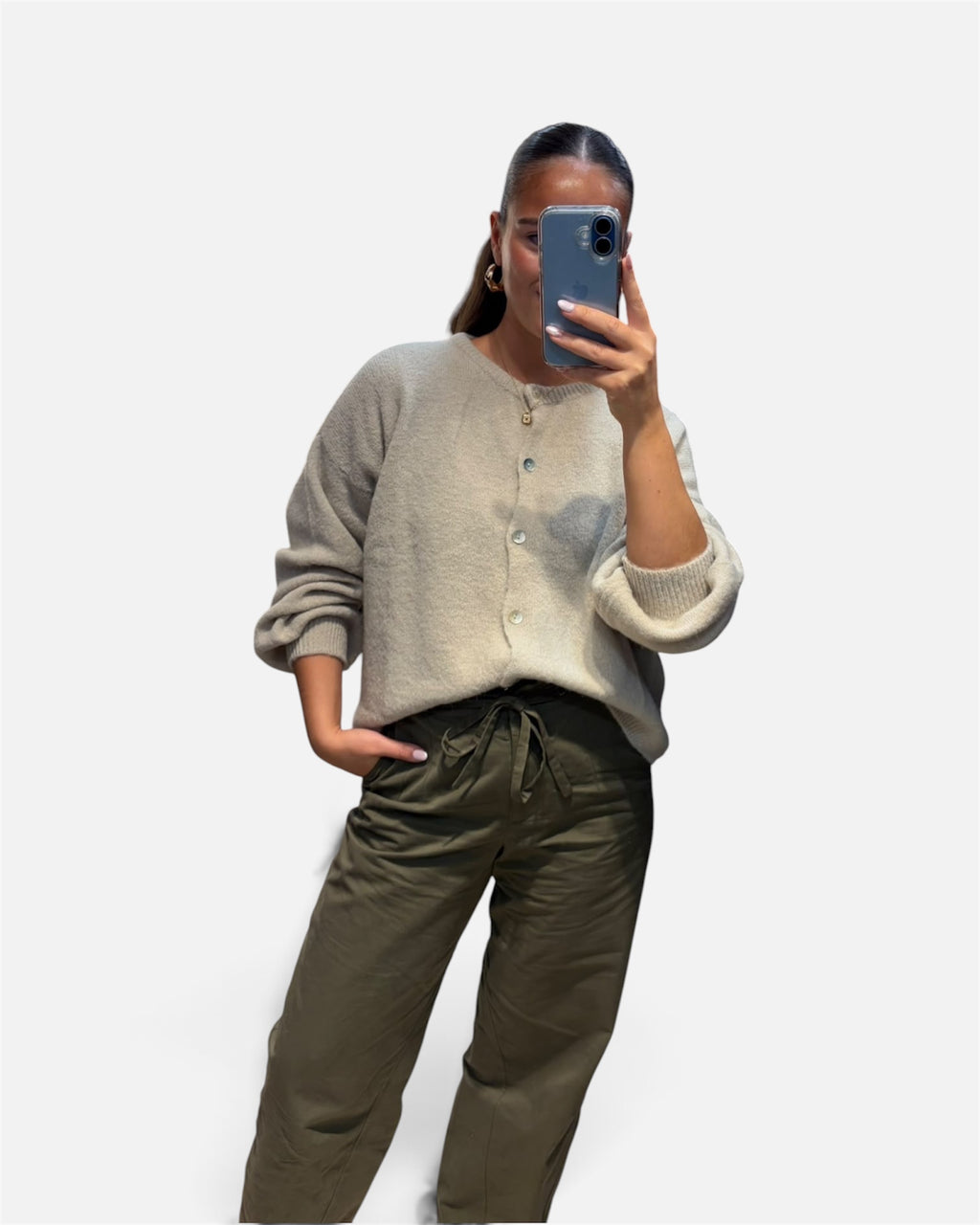Wool Knit Cardigan in Light Beige