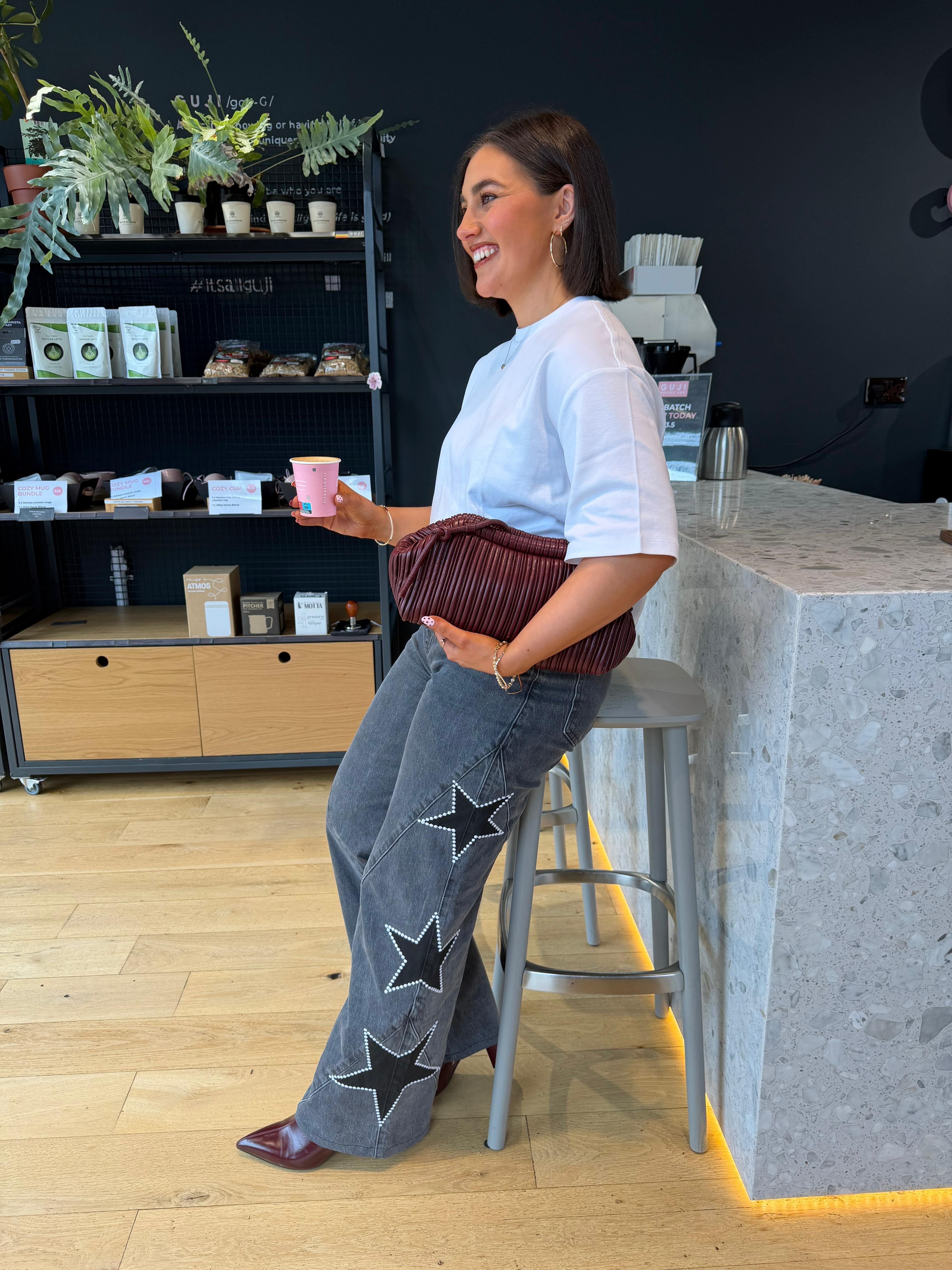 Star Detail Jeans in Grey Black