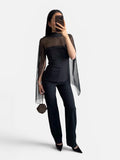 Sheer Cape Detail Top in Black