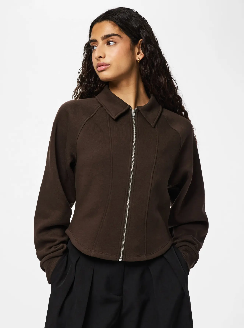 Gio Fitted Sweat Cardigan in Brown