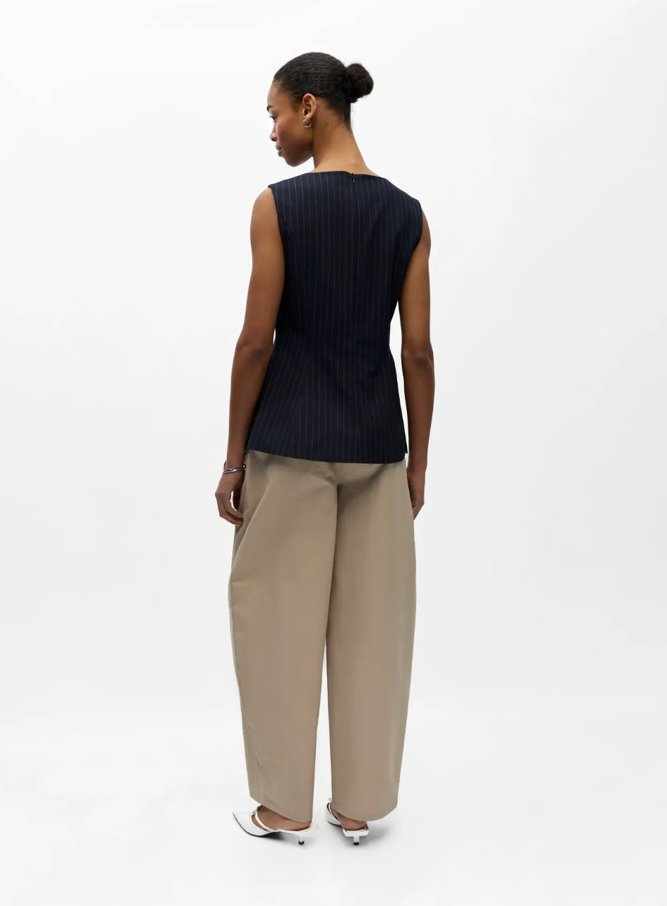 Grace Peplum Pinstripe Top in Navy