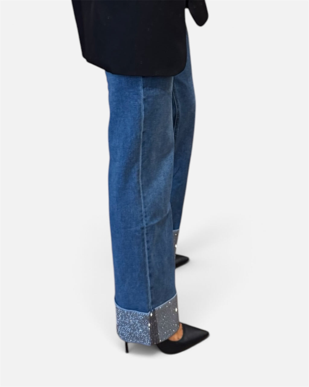 Rebecca Sequin Turn Up Straight Jeans in Denim