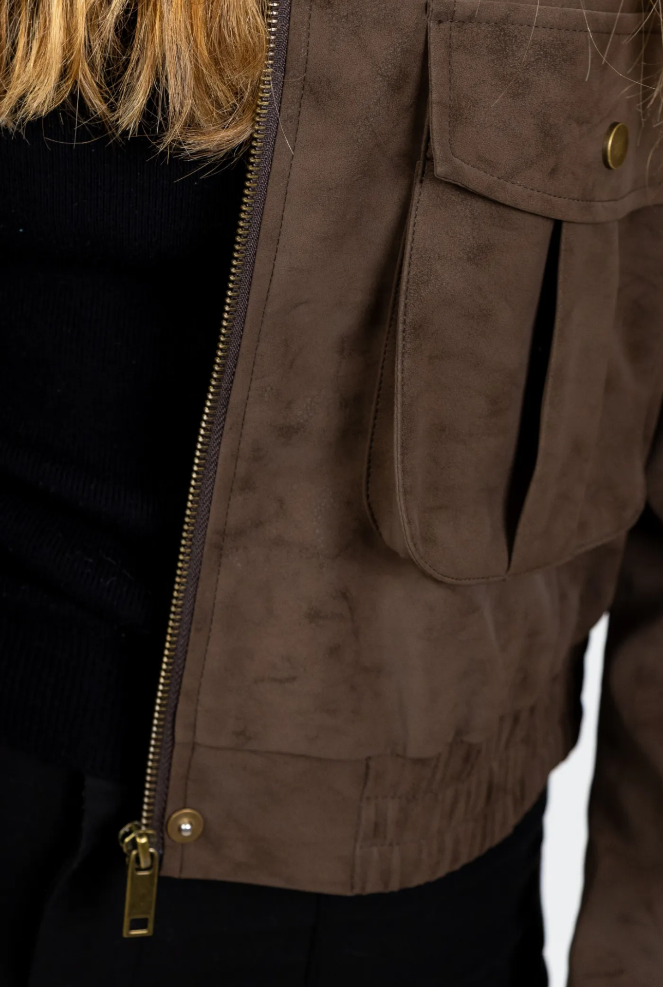Suede Effect Jacket in Brown