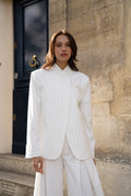 Pinstripe High Neck Blazer in White