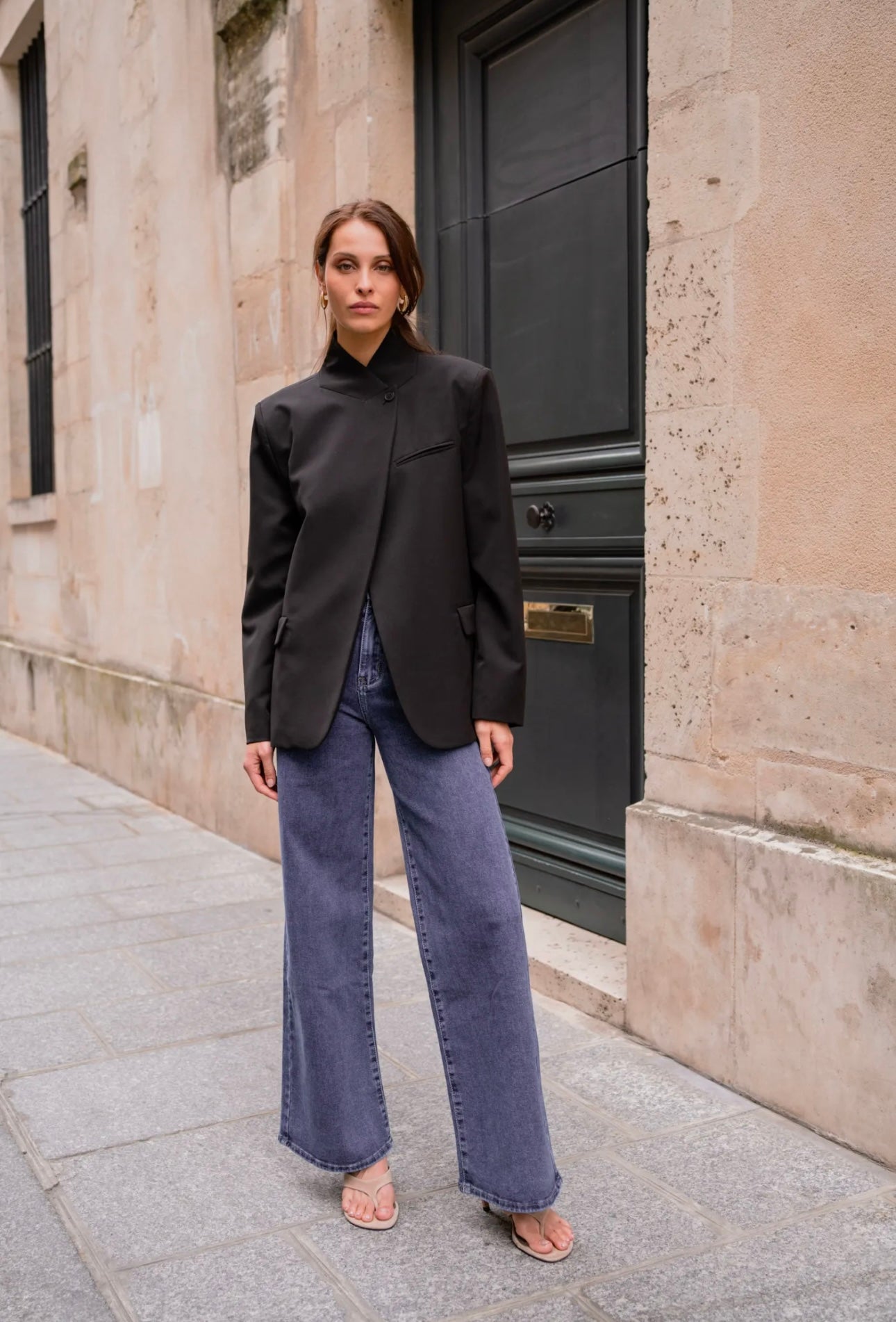 High Neck Blazer in Black